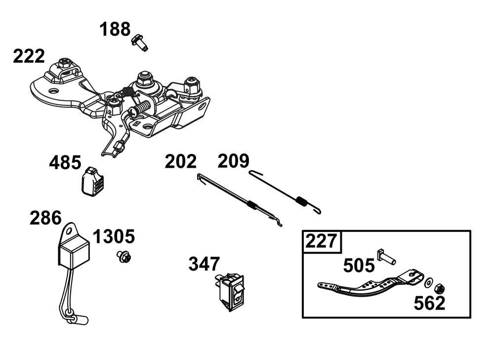 Controls Group Diagram and Parts List for 130G32-0258-H5 100000 - 19Z999 Briggs and Stratton Engine
